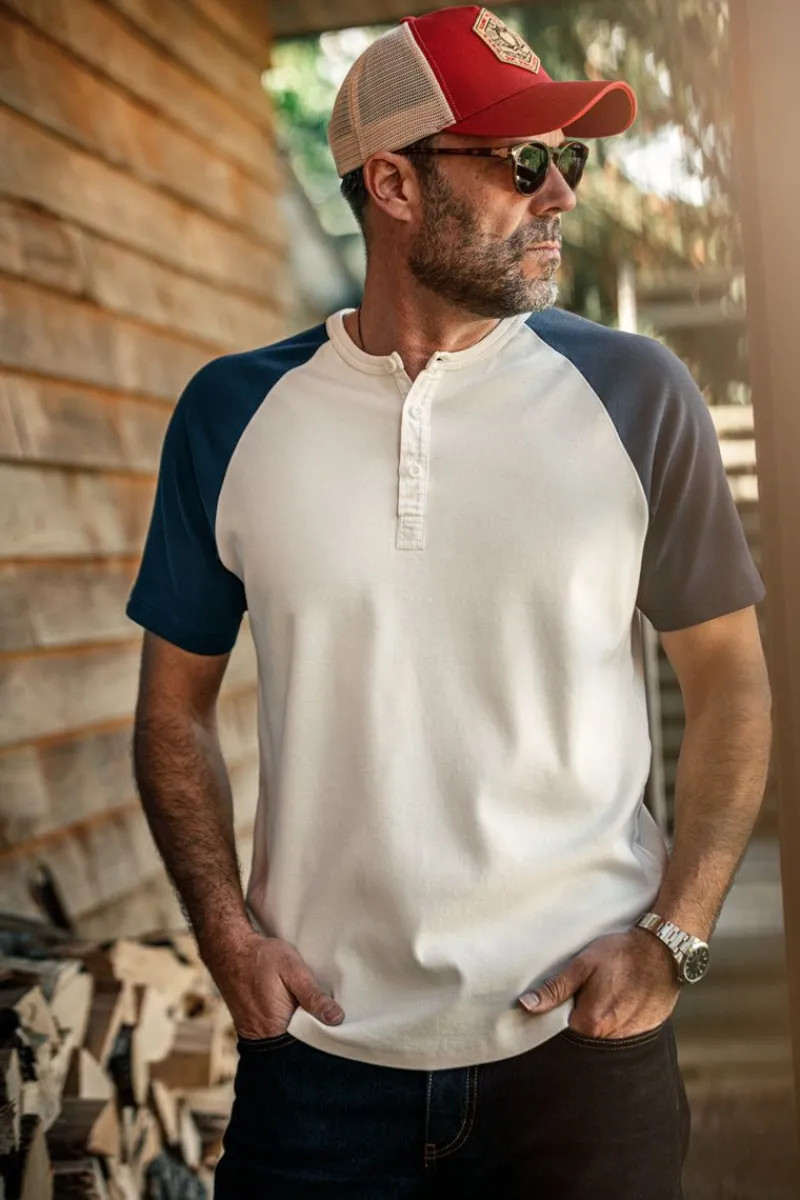 &SONS The Chariot Henley Shirt Raw/Indigo Cheap