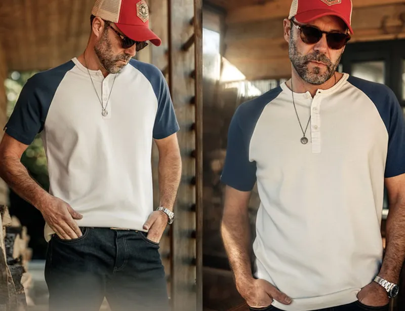 &SONS The Chariot Henley Shirt Raw/Indigo Cheap