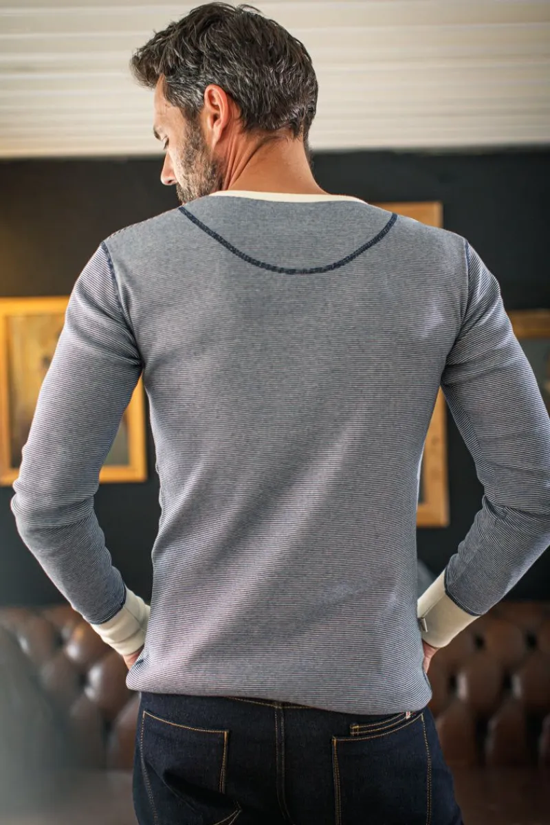 &SONS Wilder Henley Ticking Blue Clearance