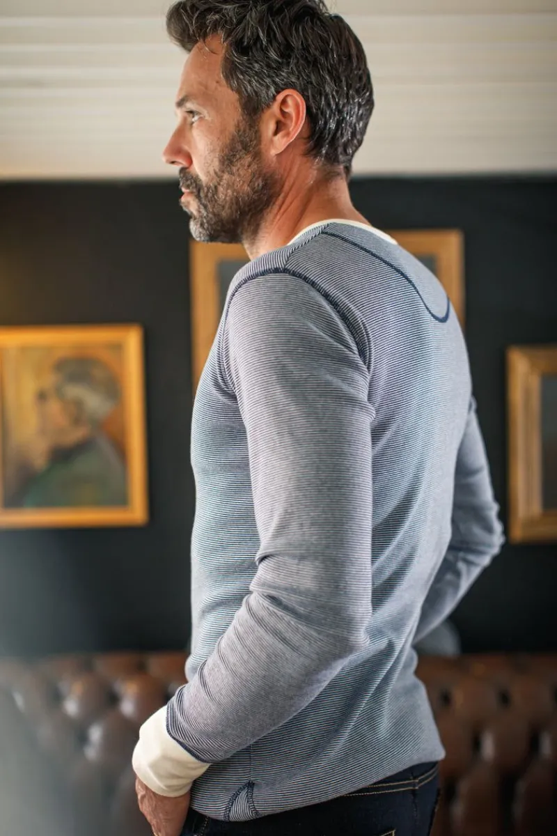 &SONS Wilder Henley Ticking Blue Clearance