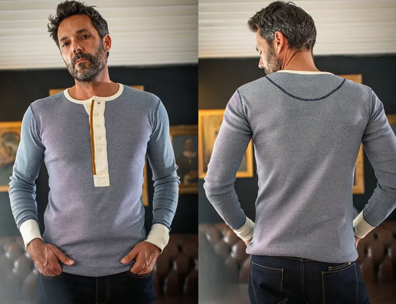&SONS Wilder Henley Ticking Blue Clearance