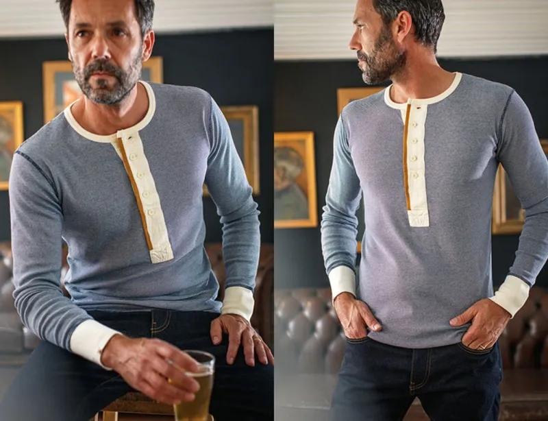 &SONS Wilder Henley Ticking Blue Clearance