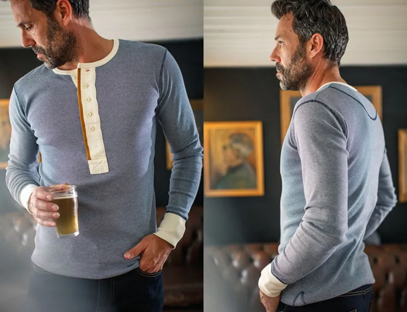 &SONS Wilder Henley Ticking Blue Clearance
