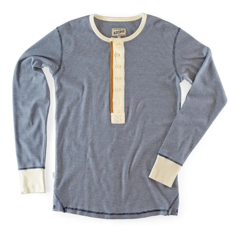 &SONS Wilder Henley Ticking Blue Clearance