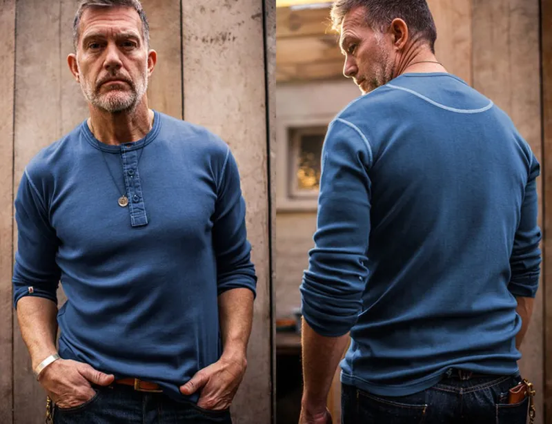 &SONS The New Elder Henley Shirt Indigo Best Sale