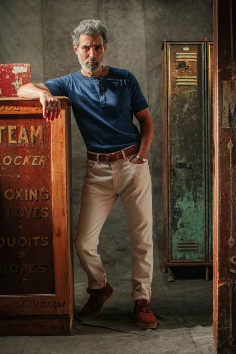 &SONS The New Elder Henley Short Sleeve Shirt Indigo Outlet