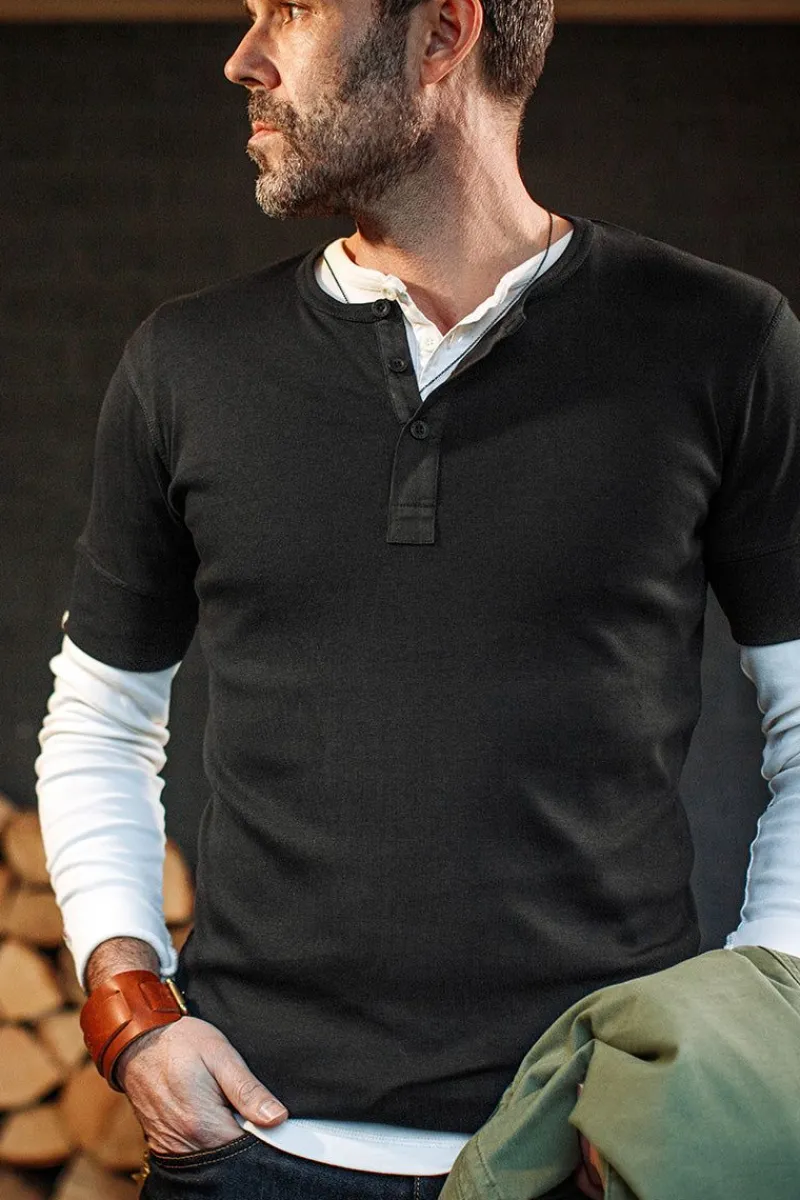 &SONS The New Elder Henley Short Sleeve Shirt Black Online