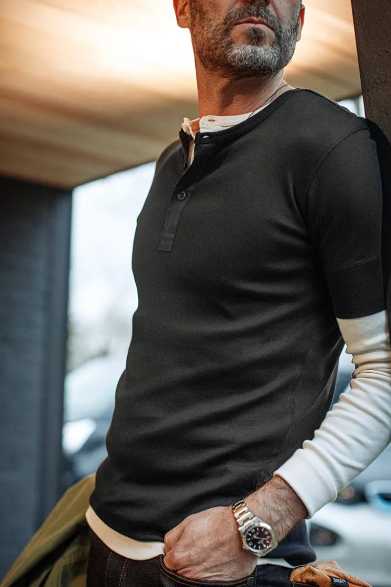 &SONS The New Elder Henley Short Sleeve Shirt Black Online