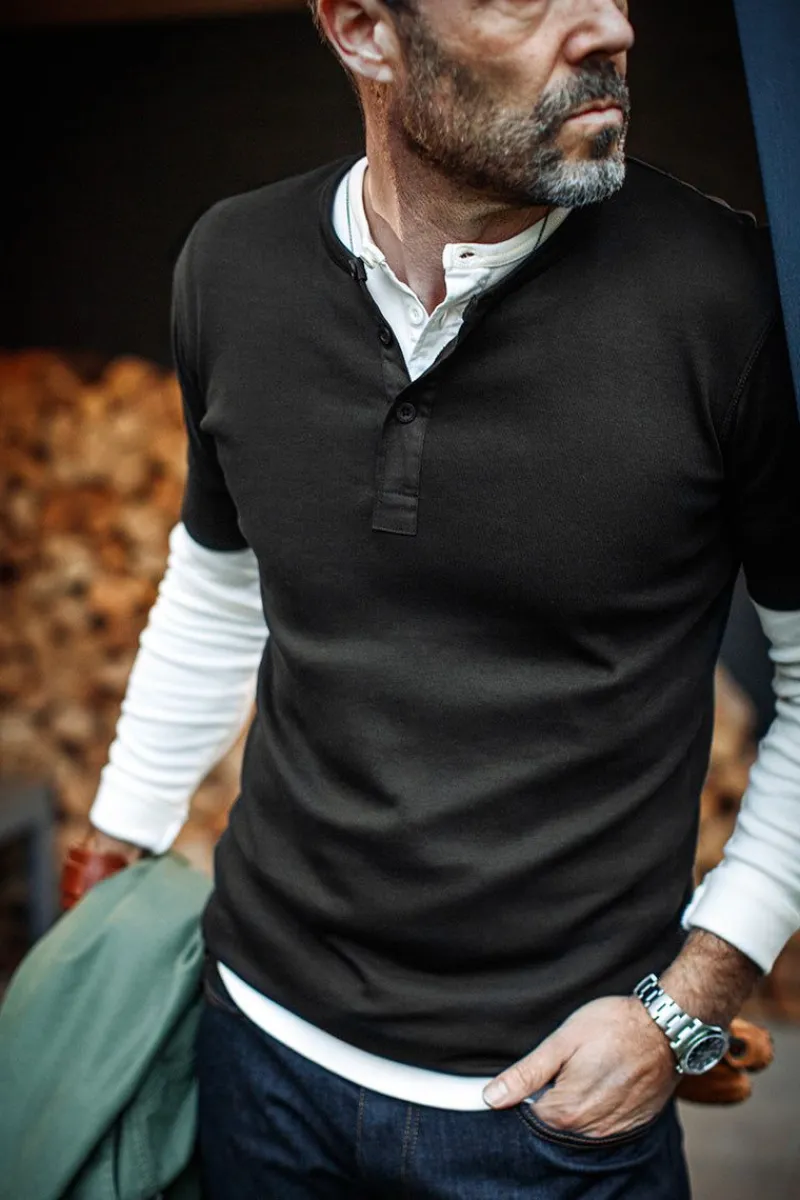 &SONS The New Elder Henley Short Sleeve Shirt Black Online