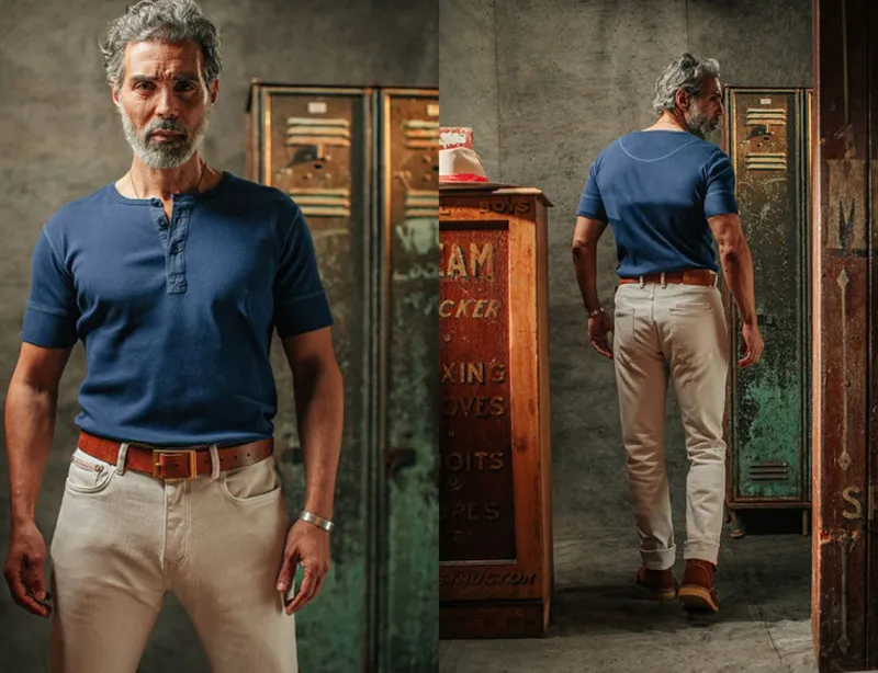 &SONS The New Elder Henley Short Sleeve Shirt Indigo Outlet