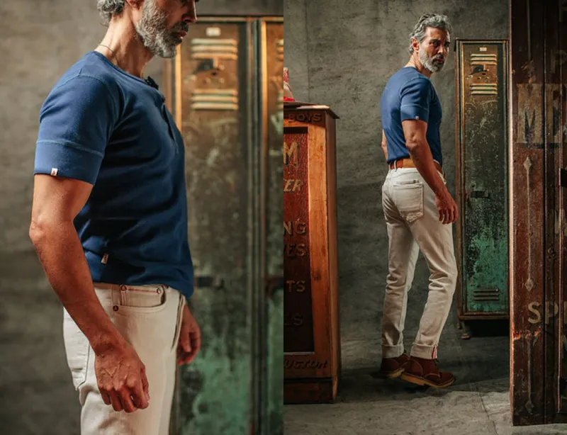 &SONS The New Elder Henley Short Sleeve Shirt Indigo Outlet