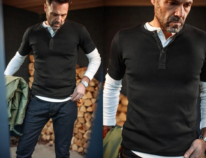 &SONS The New Elder Henley Short Sleeve Shirt Black Online