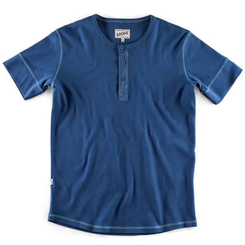 &SONS The New Elder Henley Short Sleeve Shirt Indigo Outlet