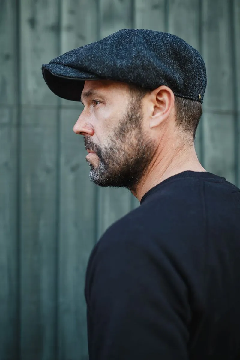 &SONS Thompson Baker Boy Hat- Black Herringbone Best