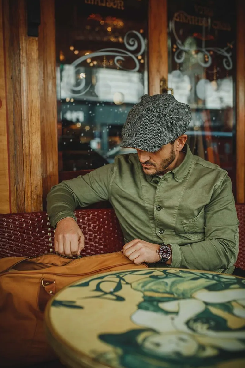 &SONS Thompson Baker Boy Hat- Grey Herringbone Clearance