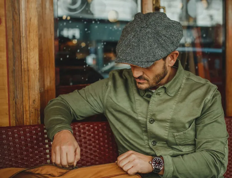 &SONS Thompson Baker Boy Hat- Grey Herringbone Clearance