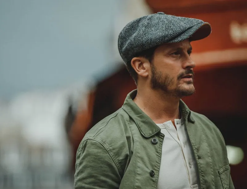 &SONS Thompson Baker Boy Hat- Grey Herringbone Clearance