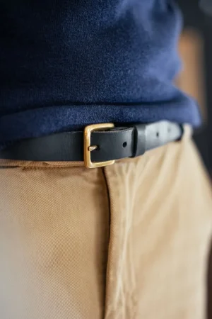 &SONS Virgil Thin Black Leather Belt Sale