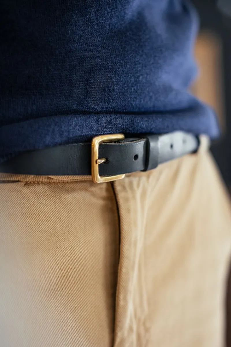 &SONS Virgil Thin Black Leather Belt Sale