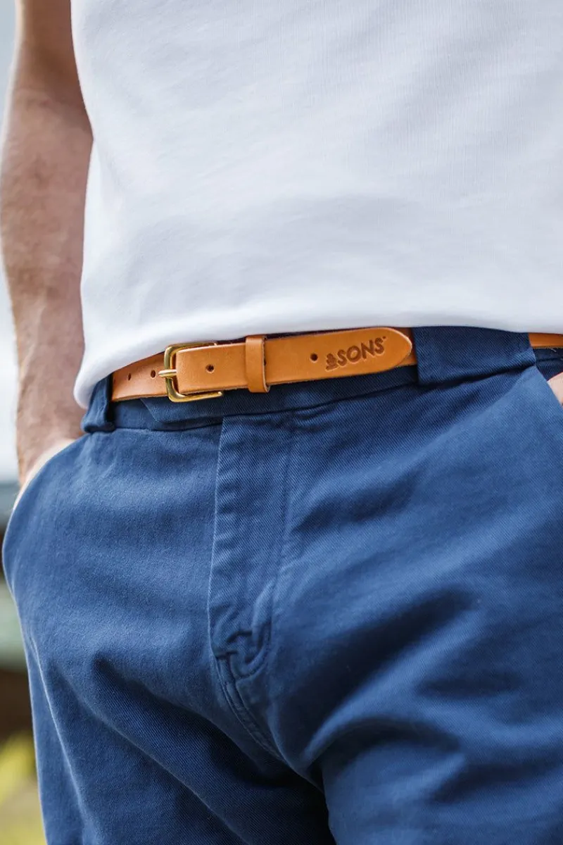 &SONS Virgil Thin Tan Leather Belt Best Sale